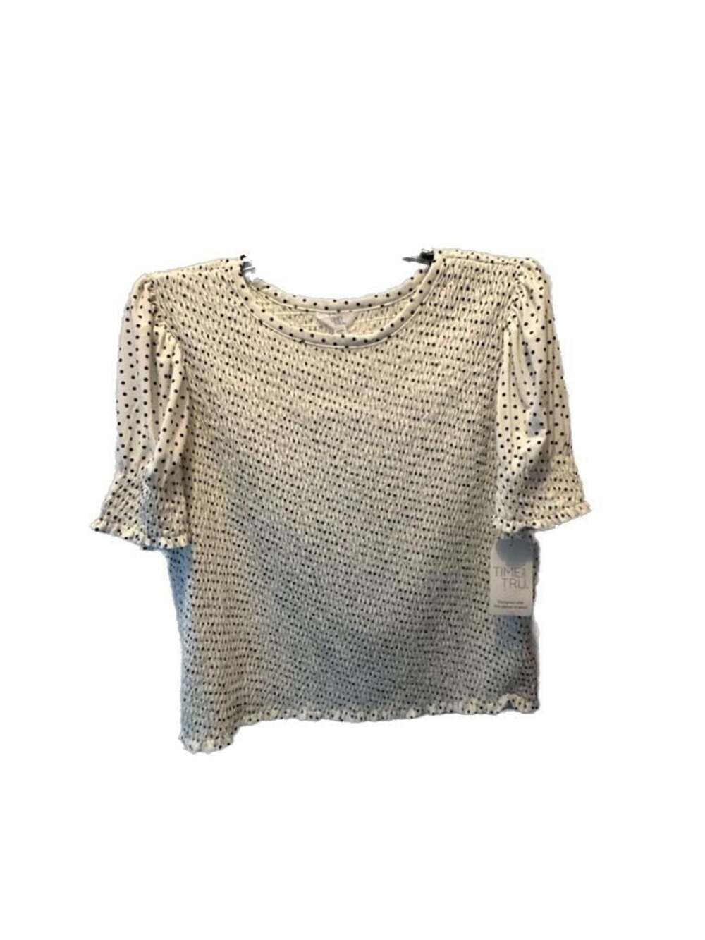 New!  Time and Tru Women's Smocked Top with Short Puff Sleeves, White Polka Dot